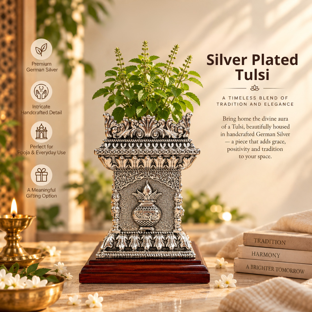 Silver Plated Tulsi Pot for Pooja & Home Décor | Artecasa - https://artecasa.in/