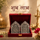 Silver Plated Shubh Labh with Red Velvet Box | Diwali & Pooja Décor | Artecasa - https://artecasa.in/