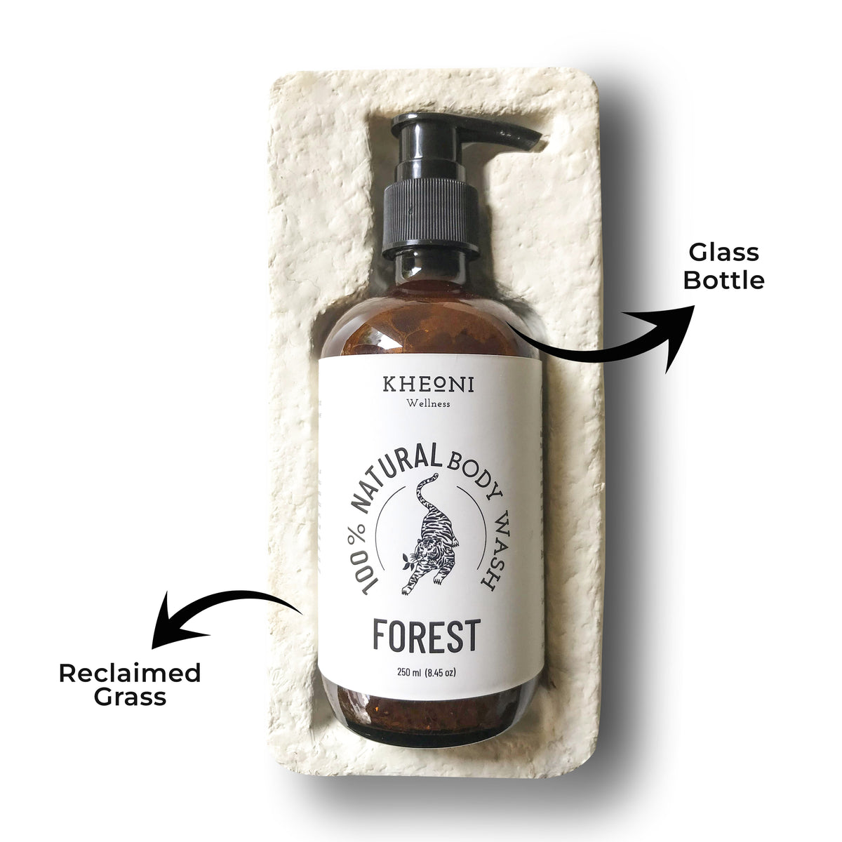 Sustainable & Clean Bath Gel packed inside a compostable box made out of stubble and agricultural waste.