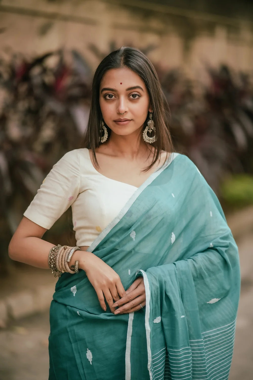 Handloom Aqua Green Mulmul Jamdani Saree-Sutra Art of Clothing