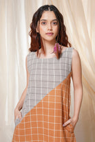 Timeless checks - orange and gray checkered khadi short dress