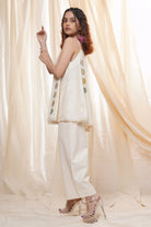 Subtle dots- purely-handmade polka spaghetti co-ord set - white / f