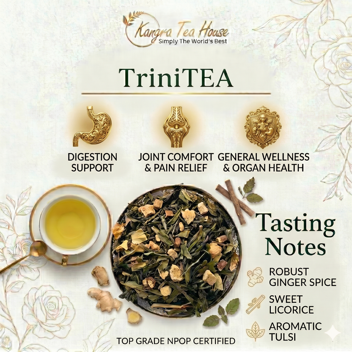 Whole leaf ginger mulethi green tea loose leaves – organic Kangra tea