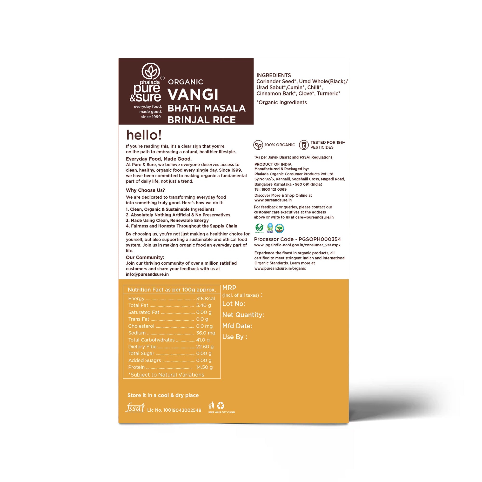 Organic Vangibath Masala Back
