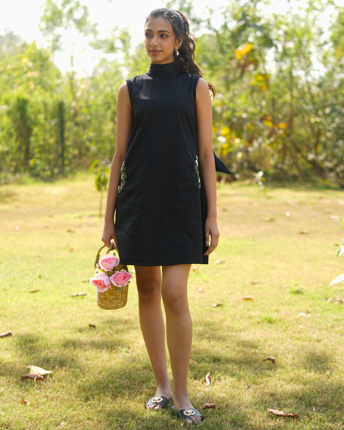 Aavnii Hand-Embroidered Short Dress – hand-embroidered 100% cotton – RASRA MAI