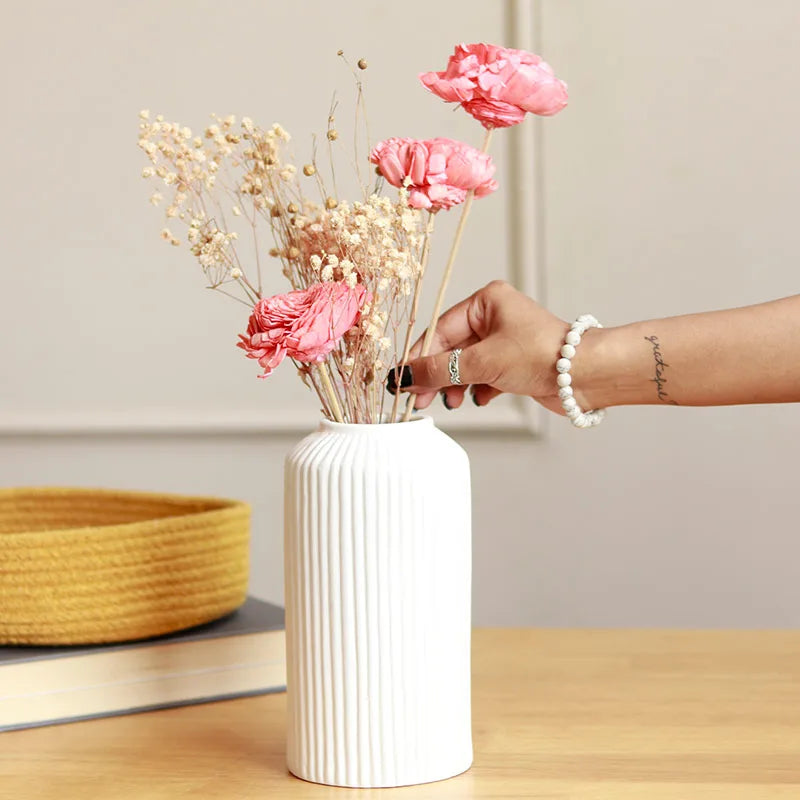 White Matt ceramic vase for living room decor and aesthetic interiors