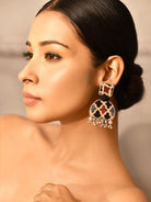 Women Black half moon push back fabric earrings-3