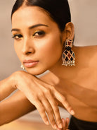 Women Black half moon push back fabric earrings-6