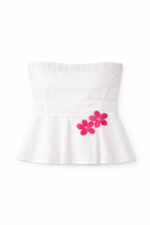 Summer floral tube top for women with handcrafted flower accents, breathable strapless top perfect for warm weather outfits.