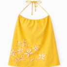 Yellow halter top with floral embroidery 