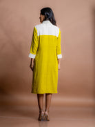 Zafira off-white and yellow handwoven organic cotton women's shirt dress