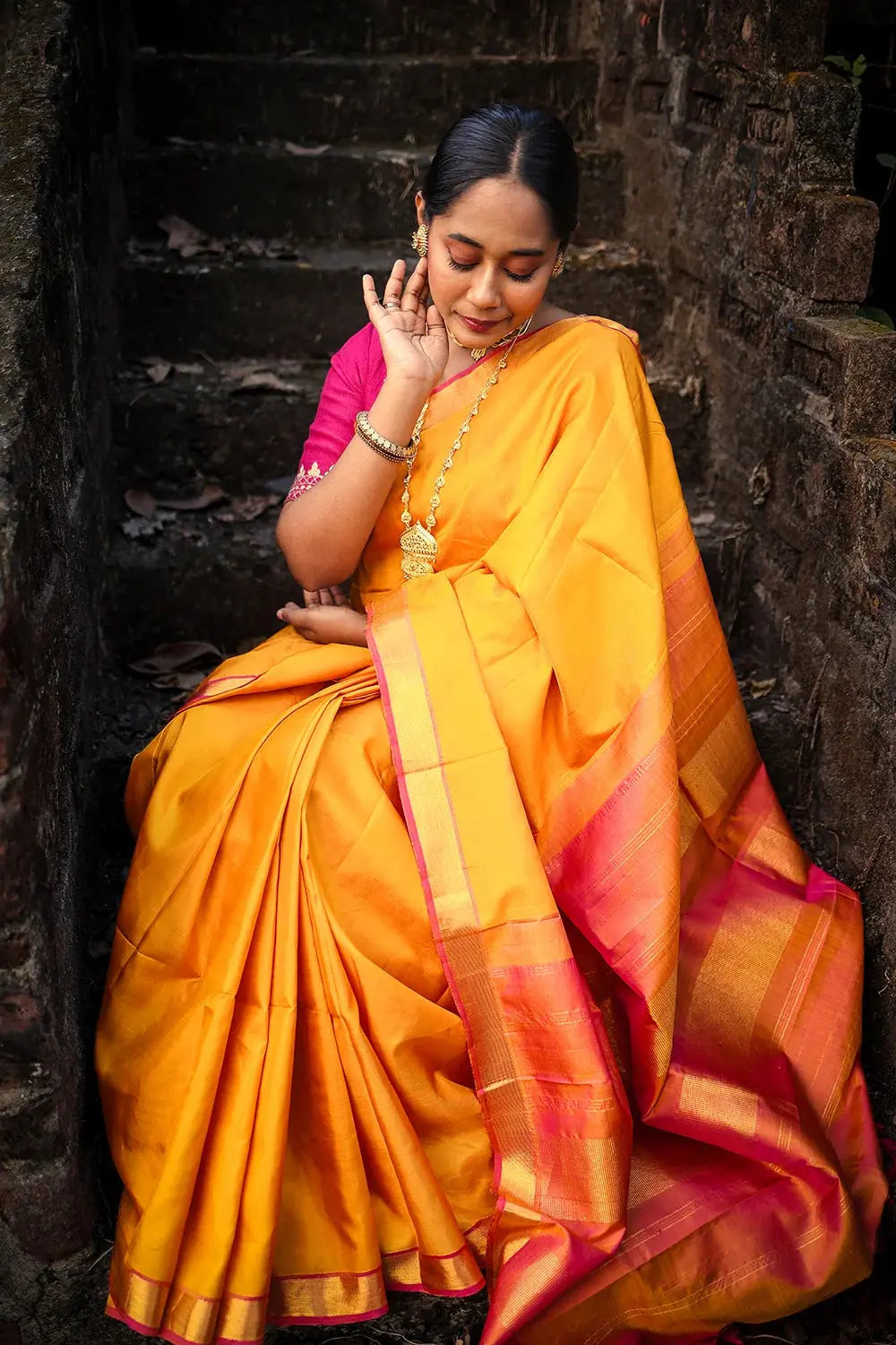 Handloom Yellow Pure Silk Kanchi Contemporary Saree-Sutra Art of Clothing