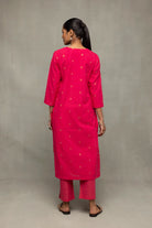 Back View of Amaranth Radiance Hand Woven South Cotton Kurta Set