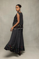 Back View of Black Checkmate Jamdani Skord
