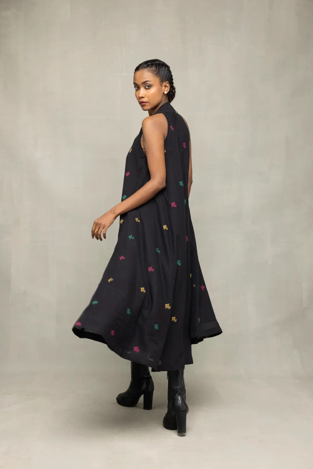 Back View of Black Noorrekha Pure Cotton Jamdani Dress