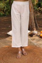 Back View of Blue Butterfly Woven Pure Cotton Kurta with White Malai Cotton Pant Set