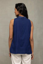 Back View of Classic Indigo Handwoven Halter Neck Top