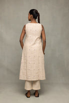 Back View of Cream and Mauve South Cotton Zari Kurta Set with Dupatta