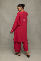 Back View of Crimson Red Kala Cotton Oversized Co-ord Set