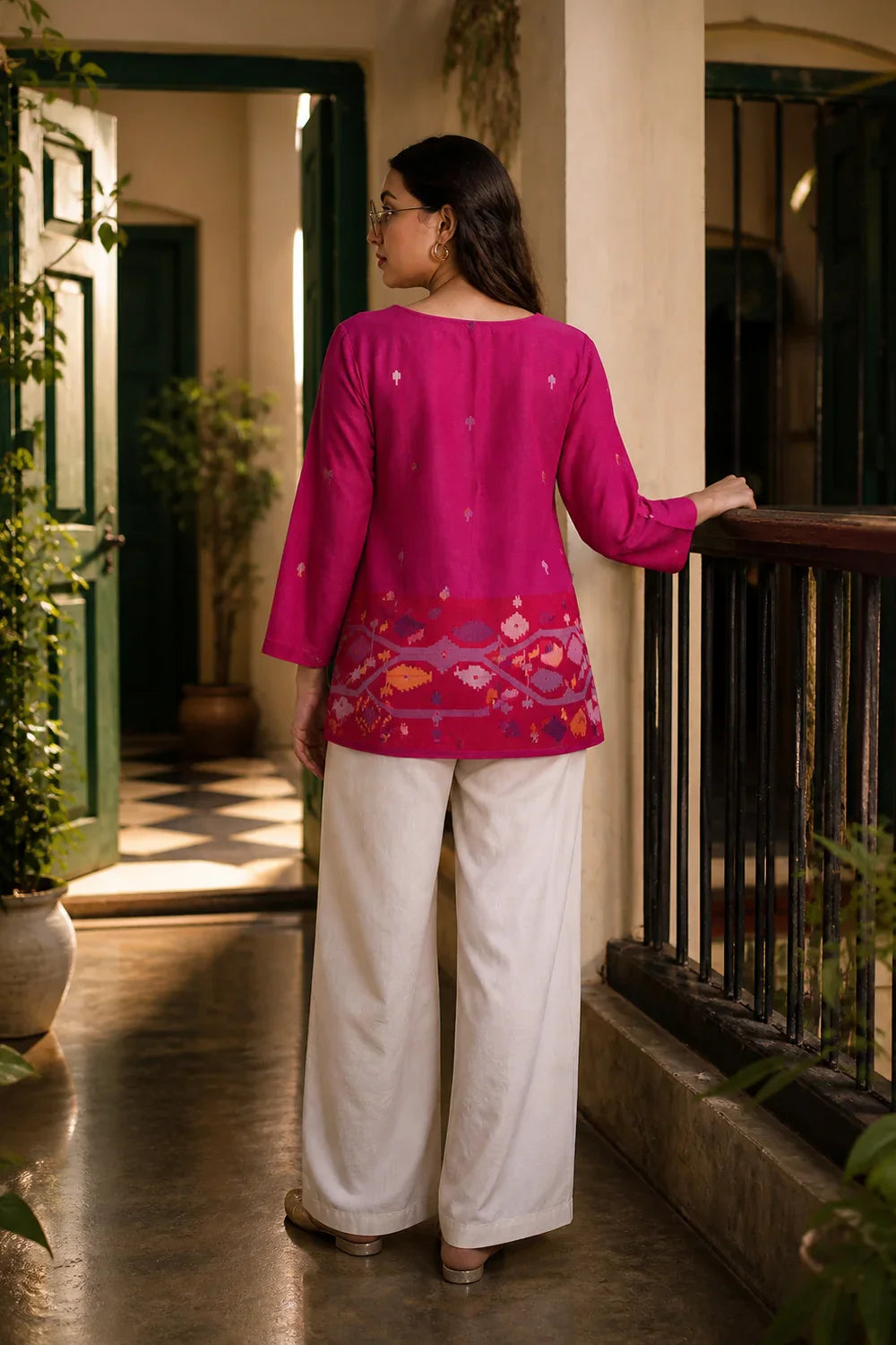Back View of Fuchsia Pink Jamdani Top