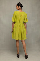 Back View of Green Pakhi Pure Cotton Jamdani Dress