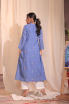 Back View of Handloom Sky Blue Pure Cotton Jamdani Kurta Set