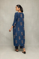 Back View of Indigo Hand Block Printed Kurta Set with Dupatta