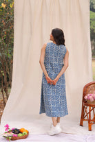 Back View of Indigo Leaf Block Print Cotton Dress