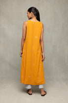 Back View of Mustard Moonlight Jamdani Kurta Set with Dupatta