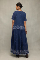 Back View of Navy Blue Meadow Jamdani Skord