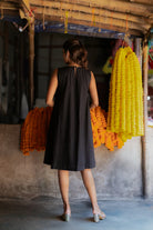 Back View of Noir Black South Cotton Dress with Shrug