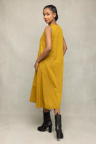 Back View of Olive Green Khadi Embroidered Dress