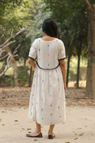 Back View of Pearl White Jamdani Cotton Dress
