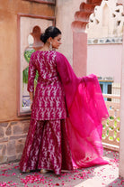 Back View of Purple Pure Silk Banarasi Sharara with Dupatta