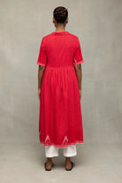 Red and White Temple Jamdani Pujo Kurta Set-Sutra Art of Clothing
