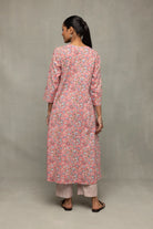 Back View of Salmon and Frost Block Printed Kurta Set with Dupatta