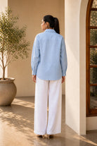 Back View of Sky Blue and White Stripes Pure Cotton Shirt