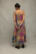 Back View of Sleeveless Jamdani Dress with A Line Fit