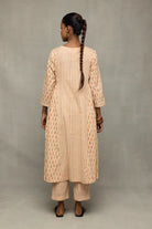 Back View of Terracotta and Cream Block Printed Kurta Set with Dupatta
