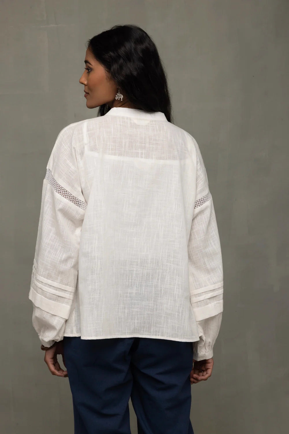Back View of White Breezy Relaxed Fit Top