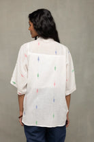 Back View of White Leaf Cotton Jamdani Shirt