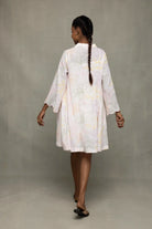 Back View of White Pastel Embroidered Pure Cotton Dress