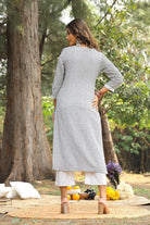 Back View of White Pure Cotton Kurta Set