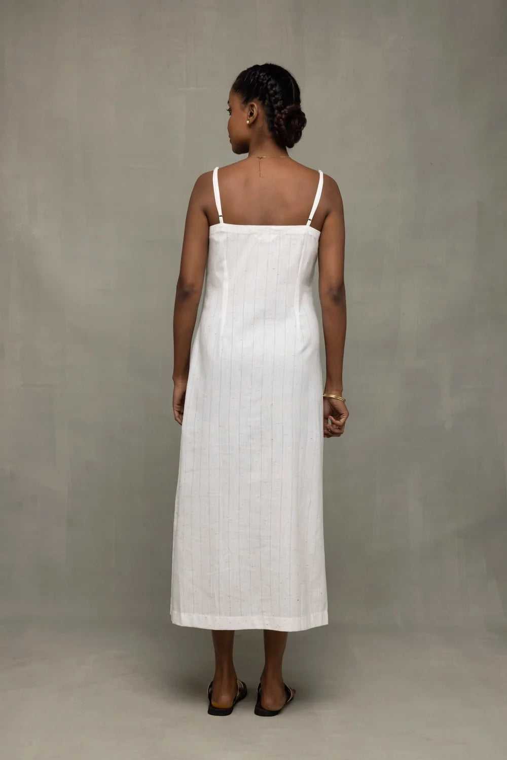 Back View of White Silver Stripe Pure Cotton Dress