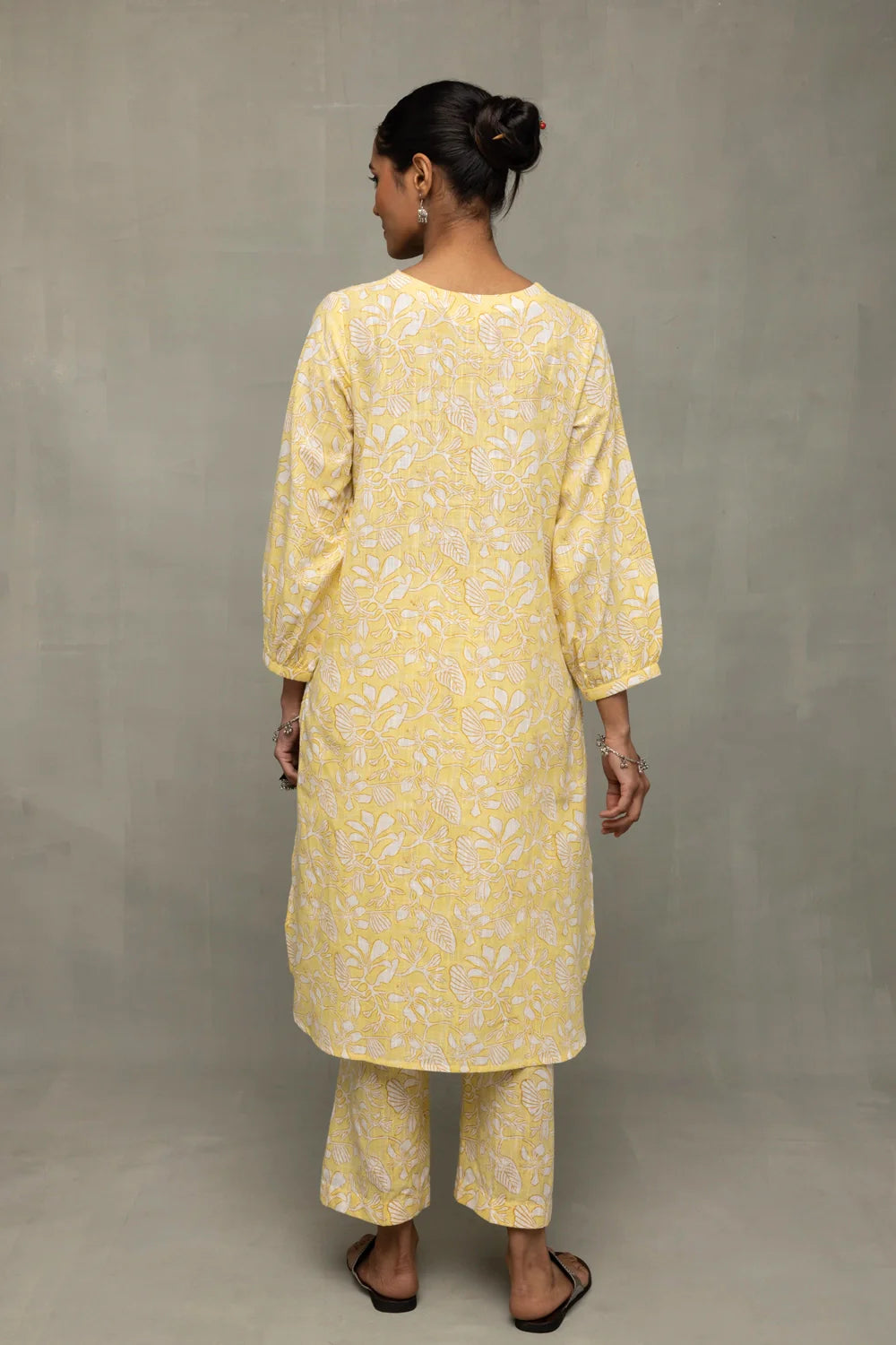 Back View of Yellow Gul Jaal Hand Block Print Co-ord Set