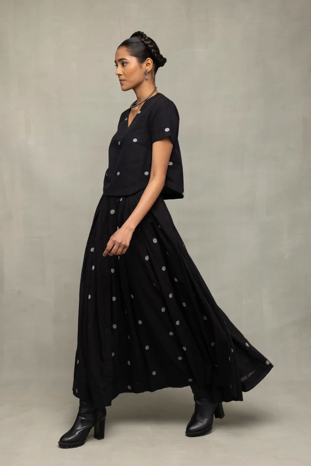 Black Polka Jamdani Skord