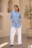 Blue and White Zig Zag Stripes Pure Cotton Shirt
