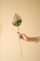 Boho style golden green dual tone palm leaves used as rustic decorative elements in modern interior space