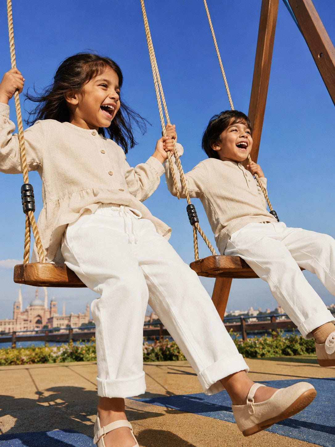 Positano Pants worn by child at play showing comfort and movement