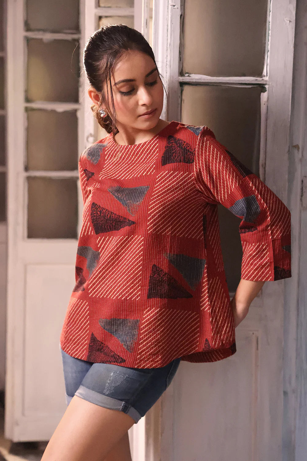 Brick Red Cotton Ajrakh Top